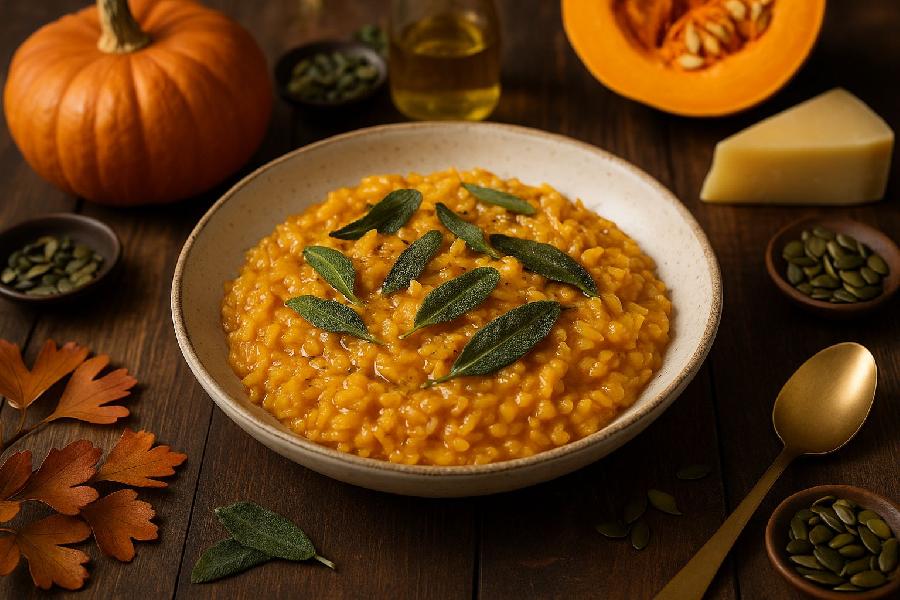 Krémové dýňové rizoto se šalvějí a hněděným máslem: podzim na lžíci