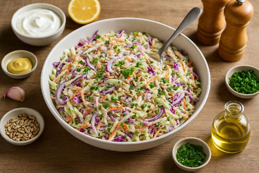 Křupavý zelný salát s jogurtovým dresinkem: lehký, svěží a hotový za 15 minut